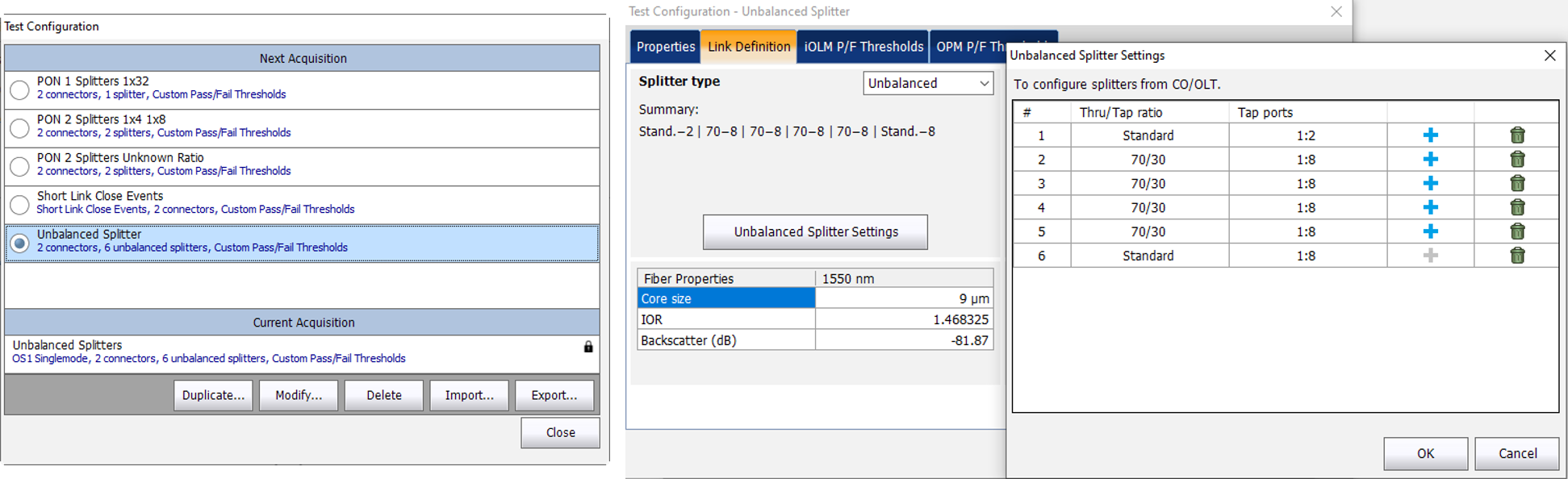 iOLM now includes a sample test configuration for unbalanced/tapered networks 