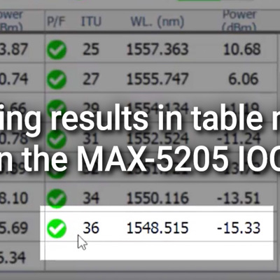 Viewing results in table mode on the MAX-5205 IOCC
